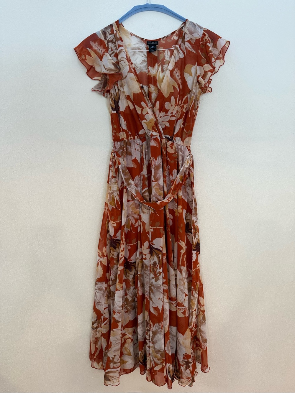 Floral Rust Wrap Maxi Dress with Flutter Sleeves